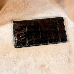 Dark Brown Vintage Eel Skin Leather Clutch Wallet